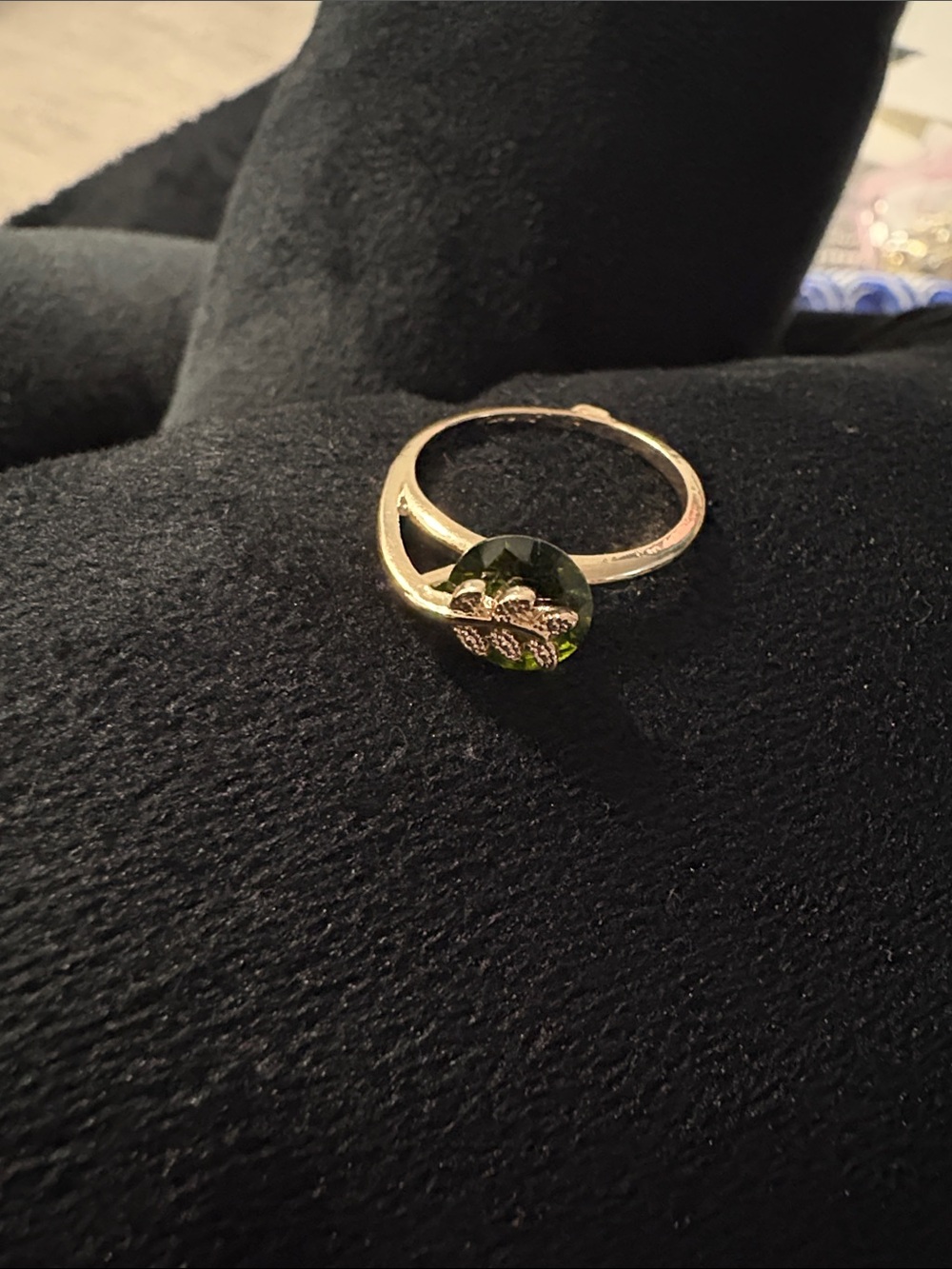 Gold Leaf Accent Green Stone Ring - Women Jewelry